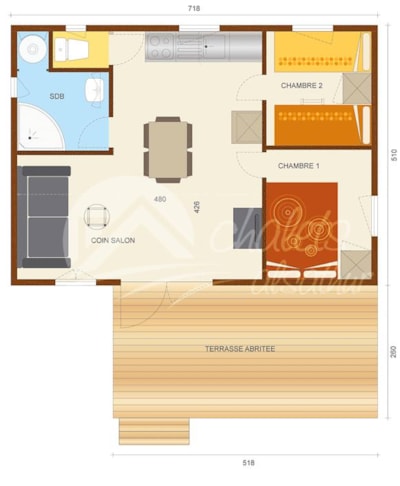 Chalet Savania PREMIUM46 34 m² (2 Bedrooms) + covered Terrace 13 m² + TV + air conditioning