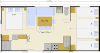 Mobile home Bermudes Confort 30m² (3 Bedrooms) + semi covered Terrace 18 m²+ TV