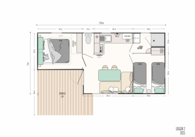 NEW// Mobil-Home Loggia Confort 32m² - sleeps 4 + Integrated covered terrace + TV+ big bed160