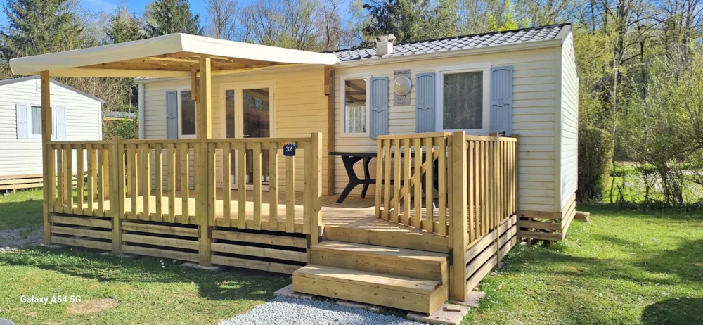 Location - Mobil Home Bermudes Confort 30M² (3 Chambres) + Terrasse Semi Couverte De 18 M² + Tv - Flower Camping du Lac de la Seigneurie