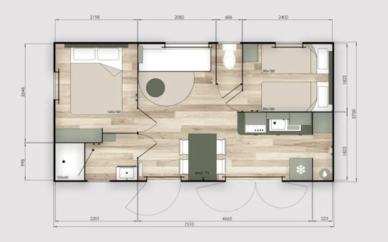 Mobilhome Trigano  29 M², 2 Chambres, 4 Personnes