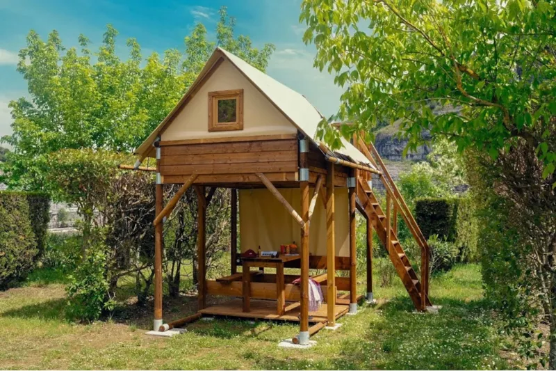 Tente Bivouac Sur Pilotis Bois Et Toile, Sans Sanitaires Pour 2 Personnes