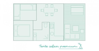 Tent SAFARI Premium 35m² (2 bedrooms) + half-covered terrace