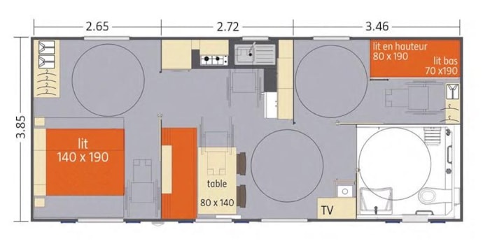 Mobil-Home N°134 - 34M² - 2 Chambres-4 Personnes Maximum-Année 2012-Terrasse Couverte-Adapté Pmr