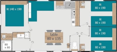 Mobile-home n°33 - 33 m² - 3 bedrooms - Covered terrace -