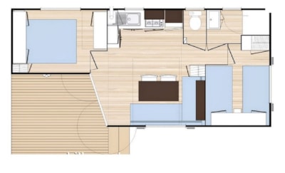 Mobile-home n°114 - 28 m² - 2 bedrooms - Half-covered terrace