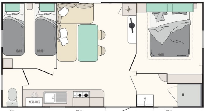 Mobil-Home N°88 - 28 M² - 2 Chambres - 4 Personnes Maximum - Année 2013 - Terrasse Couverte