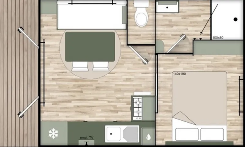 Mobil-Home N°31 - 1 Chambre 20 M² - 2 Personnes - Terrasse Couverte