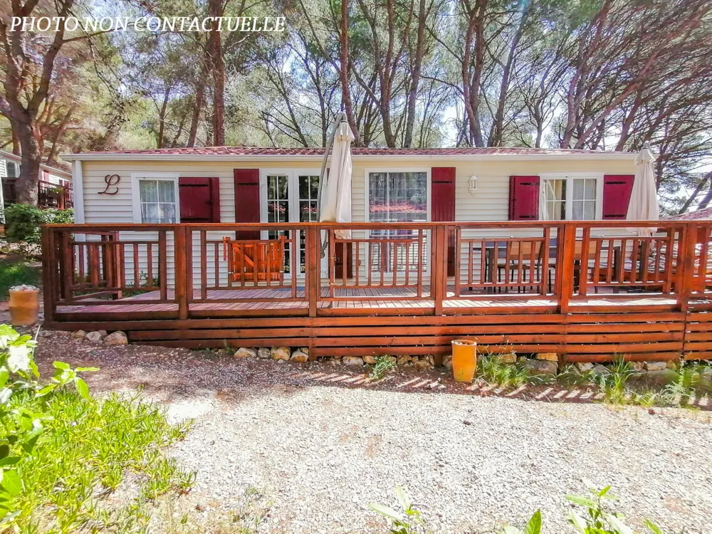 Huuraccommodatie(s) - Blueberry3 Premium- 3 Slaapkamers 40M²- *Airconditioning, Terras, Tv* - Camping Résidentiel La Pinède