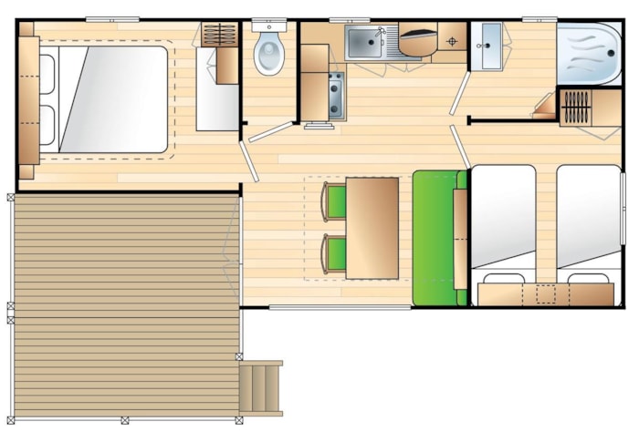 Mobilhome Abrivado 2 Chambres - 25M2 - Avec Clim + Tv - Terrasse Couverte 9 M2