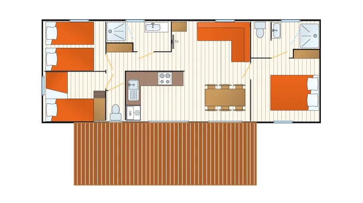 Mobilhome Baltique - 40M² - 3 Chambres - 2 Salles De Bain - Climatisé