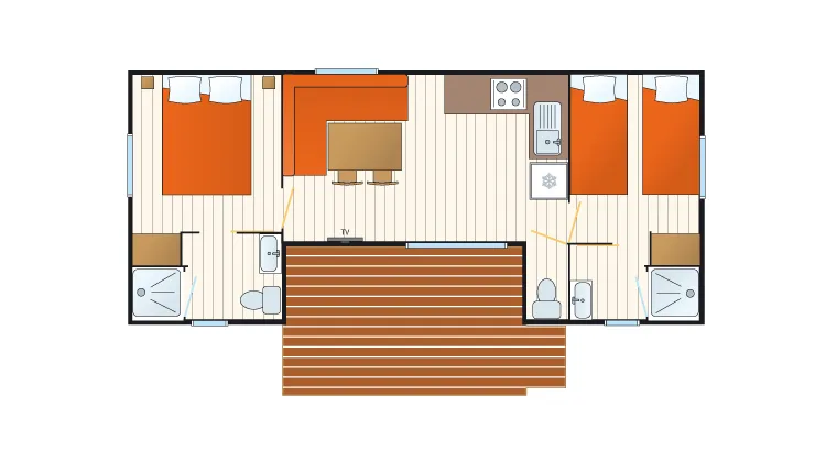 Mobilhome Caraïbes - 30M² - 2 Chambres - 2 Salles De Bain