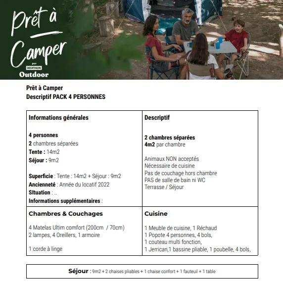 Emplacement Prêt À Camper 4 Personnes