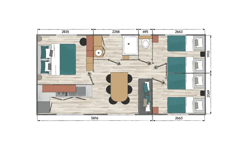 Mobil Home Famille 34 M² 3 Chambres + Climatisation