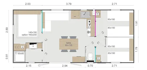 Mietunterkunft - Mobilheim Lodge Grand Confort 3 Schlafzimmer Terrasse - image n°5 - Camping de la Belle Etoile
