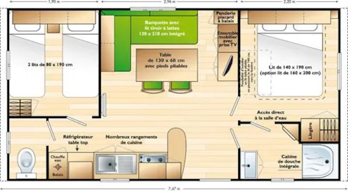 Mietunterkunft - Mobilheim Mercure Confort 2 Schlafzimmer Terrasse - image n°2 - Camping de la Belle Etoile