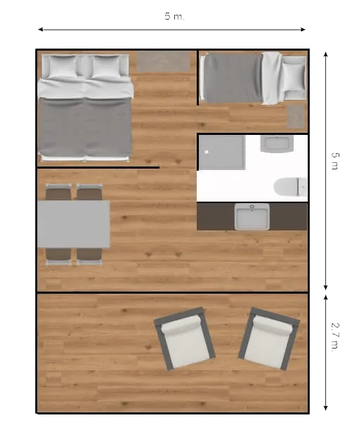 Tente Safari De Luxe Woody 25 Pour 4 Personnes Incluant Des Installations Sanitaires Et Une Cuisine.