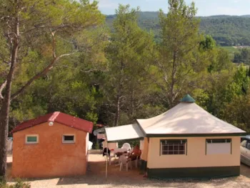 Location - Bungalow Toilé Standard 20M² 2 Chambres - Sanitaire Individuel Extérieur + Auvent - Sans Clim - Flower Camping Les Cadenières