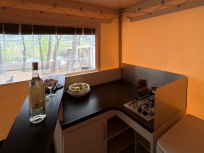 Canvas bungalow Standard 20m² 2 bedrooms - individual outdoor bathroom + awning - without air-co