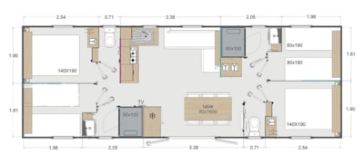 CALIFORNIA QUATRO TV, 2 shower rooms, 2 WCs — 2