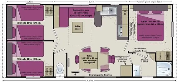 Stacaravan FAMILLE - 3 slaapkamers - 32 m²