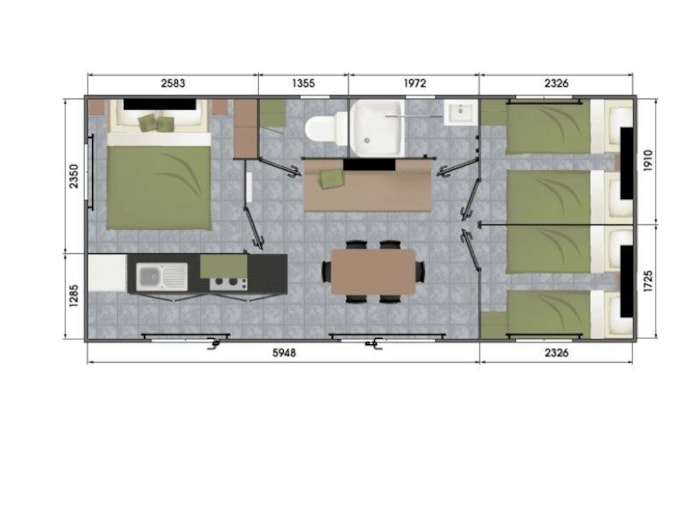 Mobil Home Confort Plus - 3 Ch - Grande Terrasse Semi-Couverte