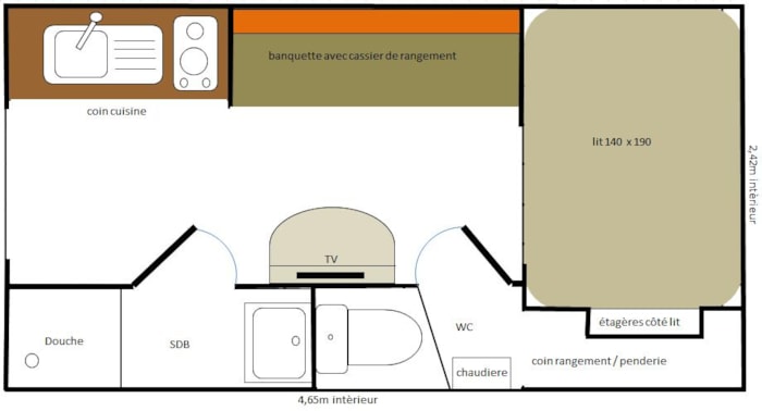 Roulotte 11 M² - 1 Chambre + Terrasse 7 M² (Animaux Interdits)