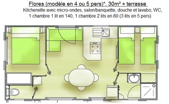 Mobil-Home Confort 30M² - 2 Chambres  (Type Florès)