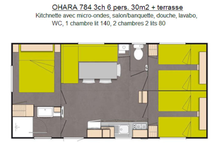 Mobil-Home Confort  3 Chambres 30 M2 (Type Ohara)