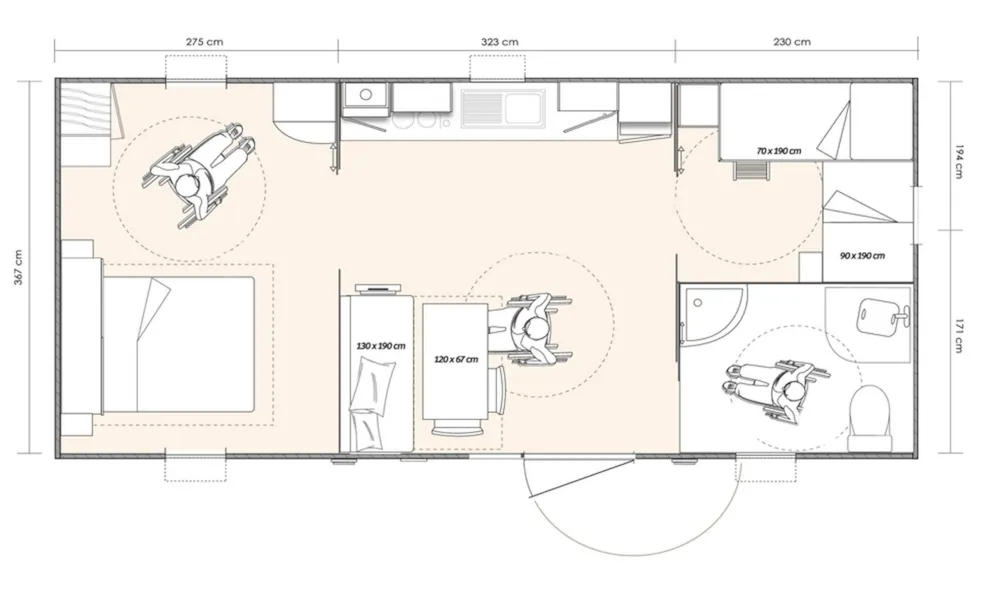 Mobilheim Life PMR Premium 34m² - 2 Zimmer + Überdachte Terrasse