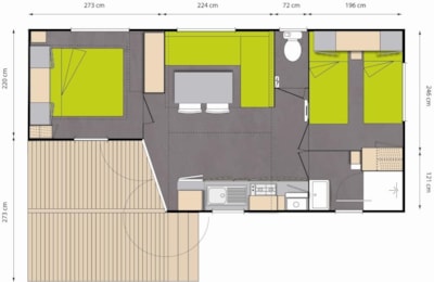 Mobil-home Confort 25-28m² (2 bedrooms) sheltered terrace