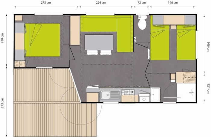 Mobil-Home Confort 25-28M² (2 Chambres) Terrasse Semi-Couverte