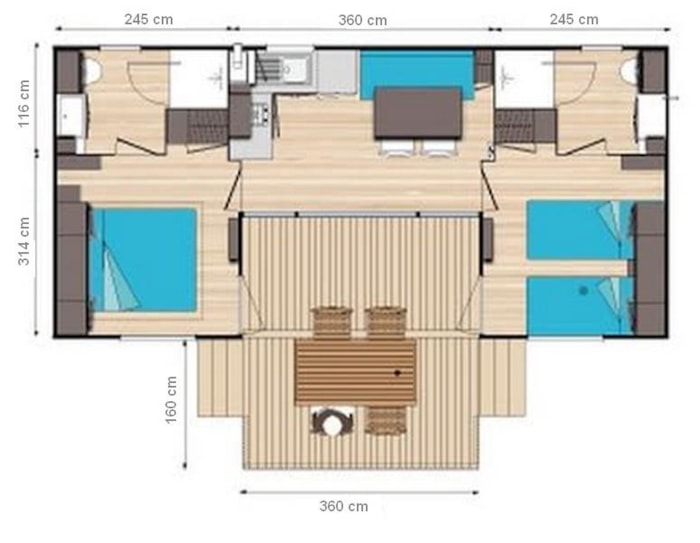 Mobil-Home Prestige Patio 34M² (2 Chambres) Terrasse Semi-Couverte - 2 Salles D'eau - 2 Tv