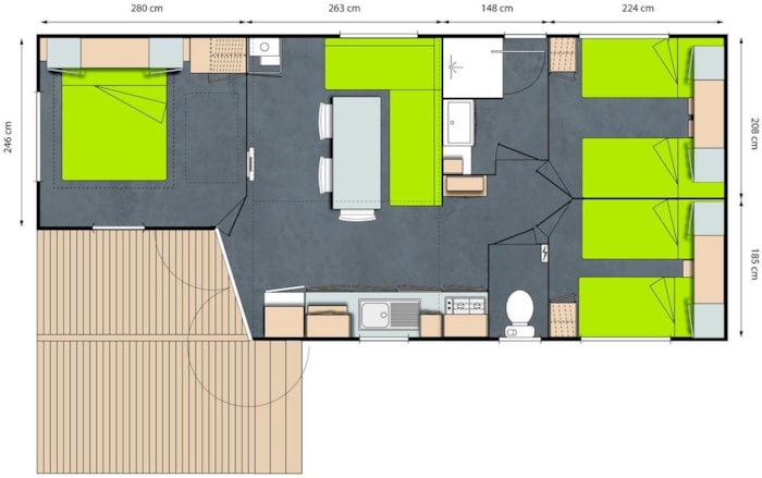 Mobil-Home Grand Confort 36M² (3 Chambres) Terrasse Semi-Couverte
