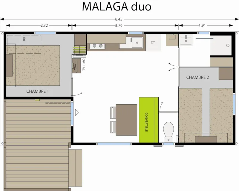 Mobil-Home Standard 27M² (2 Chambres) + Terrasse Intégrée