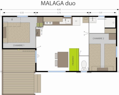 Mobile home Standard 27m² (2 bedrooms) + integrated terrace