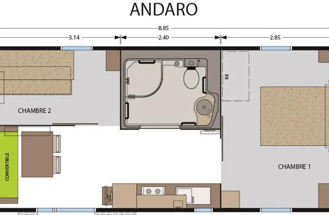 Mobil-Home Standard 30M² (2 Chambres) - Adapté Pour Personnes À Mobilité Réduite