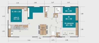 Mobil-home Confort 34m² (3 bedrooms) - 1 shower room - Semi-covered terrace
