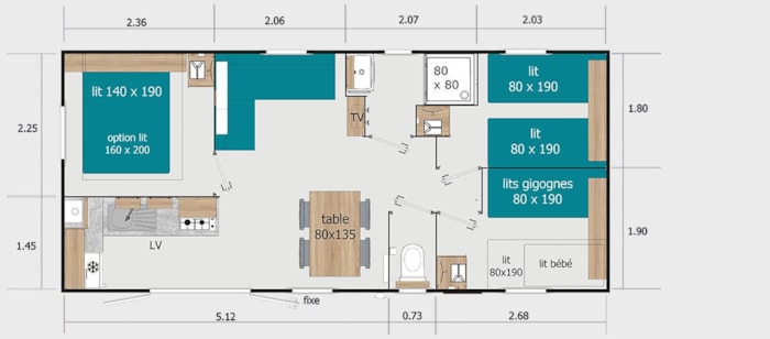 Mobil-Home Confort 34M² (3 Chambres) - 1 Salle D'eau - Terrasse Semi-Couverte
