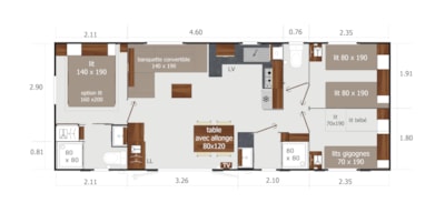 Mobile-home Premium 39m² (3 bedrooms) - 2 bathrooms - terrace