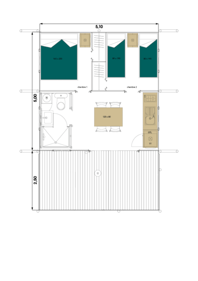 Canvas bungalow Confort 25m² (2 bedrooms) - with private facilities - sheltered terrace