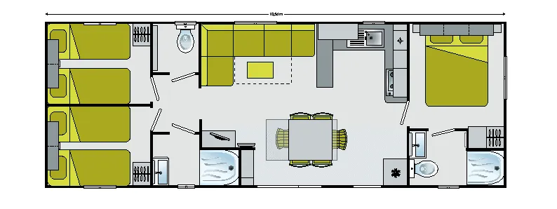 Mobil Home Premium 41M2 (3Ch-6Pers) + 2 Salles De Bains + Clim + Terasse Couverte + Lvs