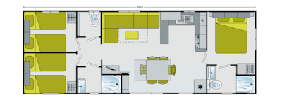 Mobil Home Premium 41m2 (3 bedrooms) + 2 bathrooms + air conditioning + covered terrace + dishwasher