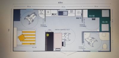 Mobile-home Confort 34m² + TV + CLIM 2 bedrooms - adapted to the people with reduced mobility