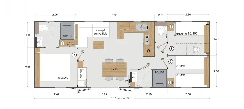 Mobil-Home Premium 3 Chambres 37M² - 2 Salles De Bain + Tv