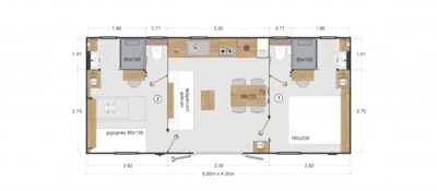 Mobile Home Premium 2 bedrooms 32m² - 2 bathrooms + TV