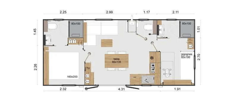 Mobil-Home Privilège 2 32M² 2 Salles De Bain
