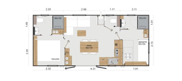 Mobil-Home Privilège 2 32M² 2 Salles De Bain