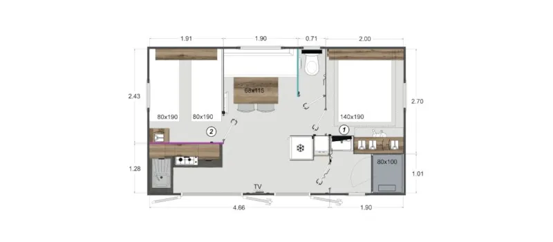 Mobil-Home Eden Duo + 2 Chambres 24M²