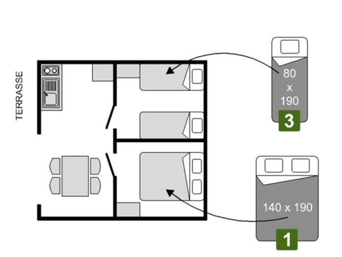 Sahari Lodge 2Chambres - Sans Sanitaires - 19M²